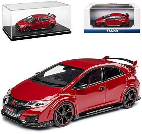 Ebbro Hon-da Civic Type-R 5 Türer Rot UK Rechtslenker 9. Generation 2011-2017 1/43 Modell Auto mit individiuellem Wunschkennzeichen