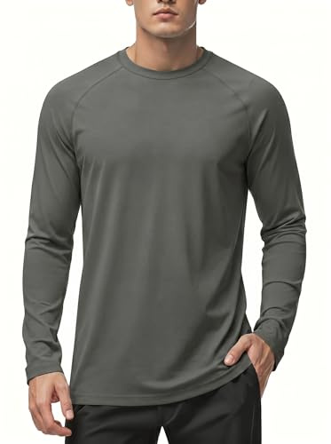 MAGCOMSEN Men's Long Sleeve T-Shirt Sun UV Protection Tops, Dark Grey, L