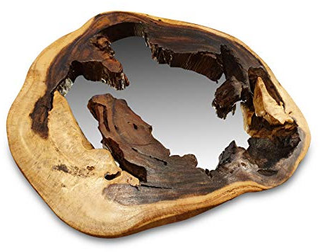 Kinaree Wandspiegel aus Einer Akazien Baumscheibe - Badspiegel oder Flurspiegel Baum Scheibe - 40-50cm Suar Holz Spiegel