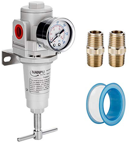 NANPU 3/8 NPT High Pressure Compressed Air Regulator, T-Handle, 0-300 psi Gauge & Metal Bracket