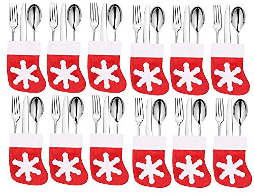 SPRINGOS Bestecktasche Socken Santa Nikolaus Rot Tischdeko Geschirr (Rot 12 Stück)
