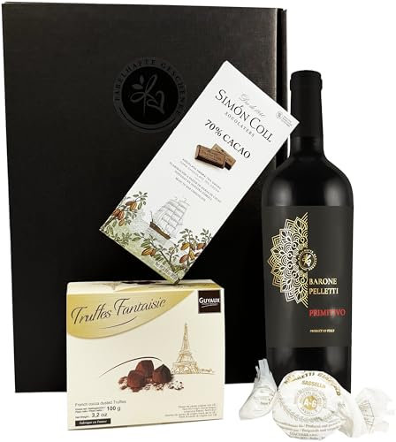 Geschenkset Rotwein mit Schokoladentrüffeln und dunkler Schokolade