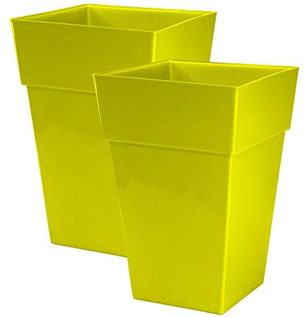 Moda Milano 28L 28 Litre Plastic Gloss Planters, Set of 2 - YELLOW Colour - Dimensions: 46cm (H) x 31cm (W) x 31cm (D)