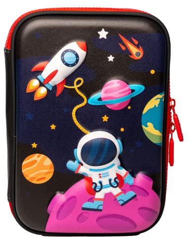 Ofsign Stilvolles Space Art 3D-Federmäppchen für Jungen, großes Fassungsvermögen für Schreibwaren, ästhetische Bleistiftbox, Schulbedarf-Organizer für Schüler, Reißverschluss (schwarz)