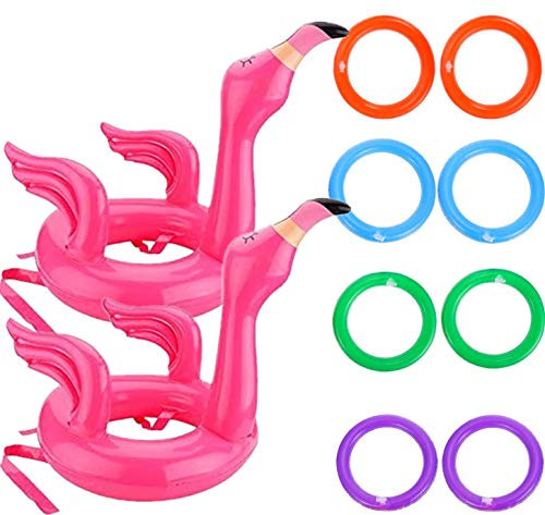 HONGCI 2 Sets Ring Toss Game Inflatable Flamingo Hat Toss Game Props with 8 Rings for Kids Adults Family Summer Swimming Pool Game Party Fun Games Indoor Outdoor Office School