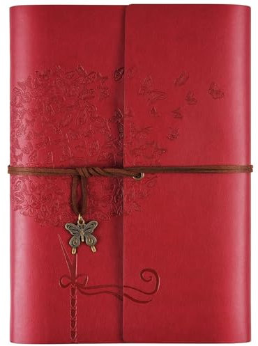 OMEYA Leder Notizbuch Tagebuch, Nachfüllbares Tagebuch für Frauen Mädchen, liniert Retro Reisende Tagebuch A5 16.5 cm x 23.4cm(rot)