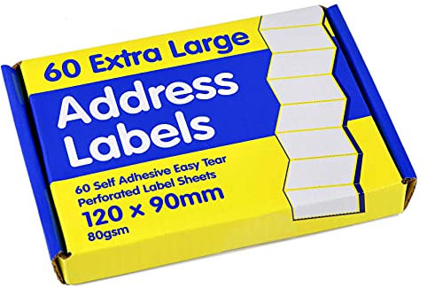 60 Large White Sticky Address Labels | Sticky Postage Labels | Ideal for Printer | Food | Freezer | Jars | Stickers for Storage Boxes | Personalised Stickers | Self Adhesive | 120 x 90mm