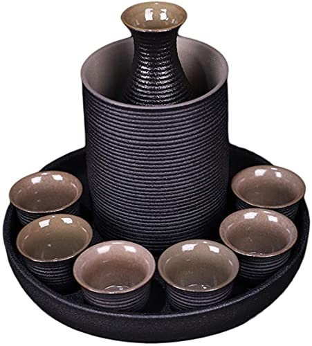 BERTY·PUYI Japanische Sake-Becher-Sets Aus Keramik, Mit Flachmann, Warmer Weinkrug, Weinglas, Weinteller, Mit Stövchen Schwarz, Für Home-Bar-Trinkenthusiasten Kommerziell-A