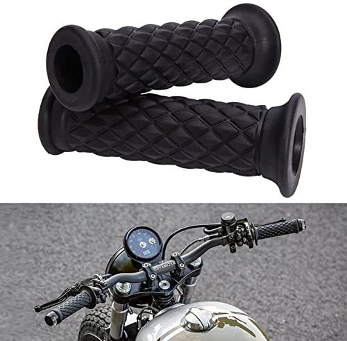 DREAMIZER Motorrad Cafe Racer Lenkergriffe, Vintage 7/8 22mm Motorrad Gummi rutschfeste Lenkergriffe für Custom Dirt Bike Bobber(Bar-Ende Offen:Schwarz)