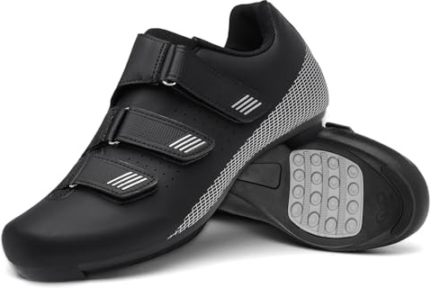 Cycling Shoes, Rubber Sole Road and Mountain Bike Shoes, Breathable Non-Slip No-Lock Indoor Bicycle Shoes with Fast Rotating Shoelace System Black