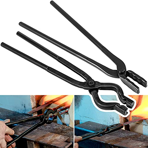 E-cowlboy Schmiedezangen-Set, Messer-Herstellungszange, Wolfskiefer, V-Bit, Anfänger, 2 Zangen, Stahl, 41-43,5 cm, Schwarz