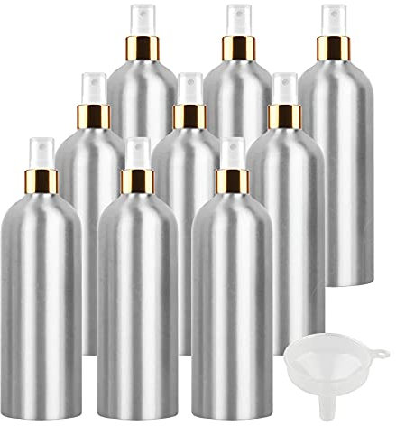 TIANZD 12 Stück Tragbar 500ml Leere Aluminium Sprühflasche mit Weiß/Gold Sprühkopf, 500 ml Feinen Nebel Pumpzerstäuber Aluminium-Flasche Zerstäuberflasche Reise Flasche, 1x Trichter
