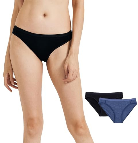 ZSOSBA METARINO 2 Pack Women's Athletic Underwear Panties Soft Merino Wool Sports Active Briefs,Black Denim Blue,Small