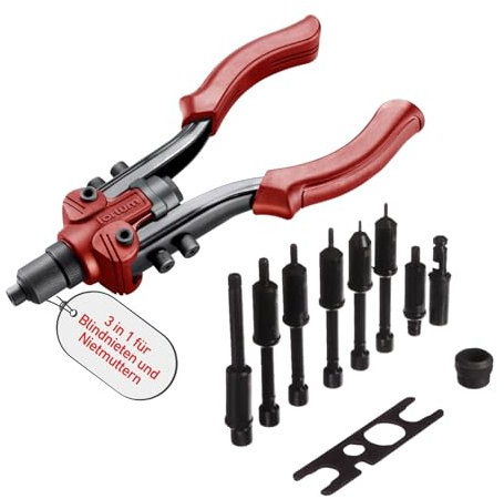 Fortum Hand-Nietzange für Blindnieten & Gewindenieten I Nietmutter-Zange für M3-M10 Nietmuttern & 2,4-6,4mm Pop-Nieten aus Alu, Messing, Stahl & Edelstahl I Nietenzange inkl. Zugstifte