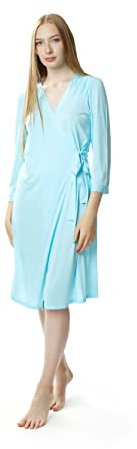 Mewa Klassisches Peignoir LAURA Damen Bademantel aus Viskose Seide Bademantel Schlafanzug Nachtkleid (38, Türkis)