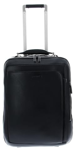 PIQUADRO Modus Trolley Cabin mit 2 Rädern aus Leder, 15,6 Zoll (39,6 cm) mit Zwei Fächern, Schwarz, 50 cm, Zeitgenössisch