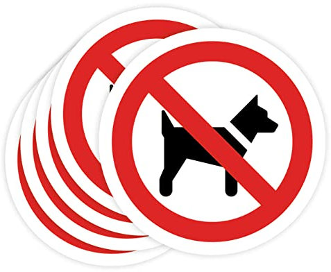 Pegatinas Prohibido 5ud Adhesivos de 14 cm Cartel Prohibicion Señal Laboral Industrial (14 cm, PERROS)