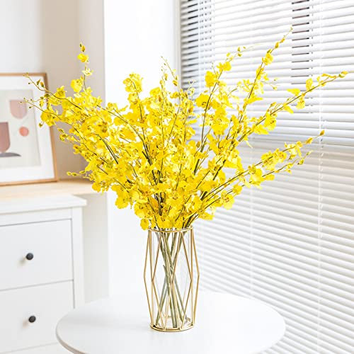 EylKoi Vase Gold mit Geometrische Metallgestell Goldene Vase, Große Vase Pampasgras, Moderne Große Vasen für Wohnzimmer, Vasen, Draht für Pampasgras, Zuhause, Regal, Hochzeit, Esstisch, H: 21.5 cm