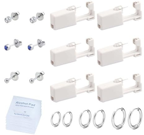 Yokimico 6 pistolas desechables para perforar orejas, práctica pistola perforadora de orejas sin dolor con aretes, adecuado para niñas, mujeres y hombres