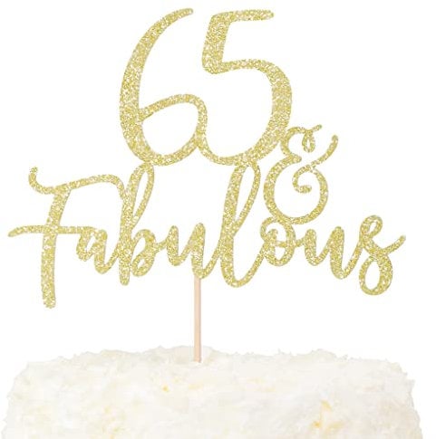 LOVENJOY Cake Topper 65 und Fabulous Geburtstag Tortendeko Gold Glitter 65. Kuchen Topper für 65th Birthday Party Kuchen Dekoration