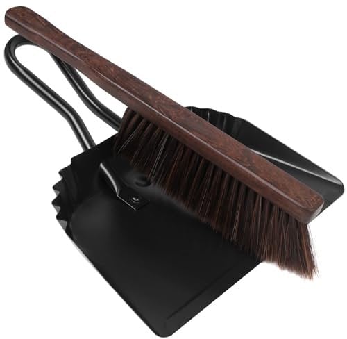 Dustpan and Brush Set-Handheld Angled Dust Pan and Hand Broom Set,Whisk Broom Wood Mini Broom Dust Pans Set Heavy Duty Metal Small Dustpan and Brush Set Home for Sofa/Pet/Car/Desk/Keyboard/Household