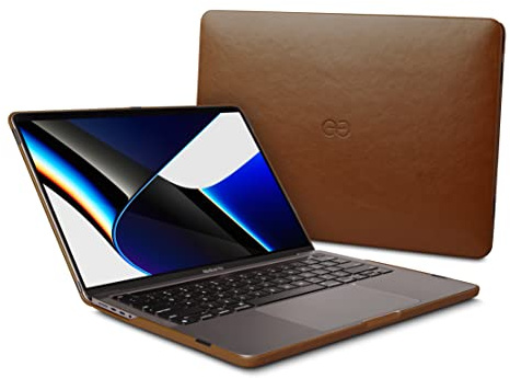 Funda Dreem Euclid MacBook Pro - Funda rígida para portátil de 14 Pulgadas para MacBook Pro 2021, Cuero Vegano de Lujo, Cubierta Superior e Inferior para Mayor protección - Chocolate
