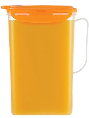 LocknLock Aqua - Brocca d'acqua per porta frigo, con manico, in plastica senza BPA, con coperchio ribaltabile, perfetta per preparare tè e succhi, 2 quarti, arancione