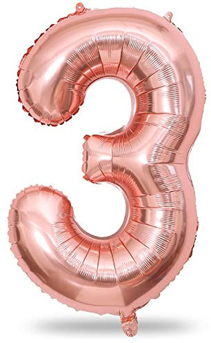 Rose Gold Number 3 Balloon for Girls, 40 Inch Large Number 0-9 Foil Mylar Helium Digital Balloons Set for Women Birthday Graduation Anniversary New Year Wedding Party Decorations Celebration Supplies