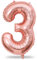 Rose Gold Number 3 Balloon for Girls, 40 Inch Large Number 0-9 Foil Mylar Helium Digital Balloons Set for Women Birthday Graduation Anniversary New Year Wedding Party Decorations Celebration Supplies