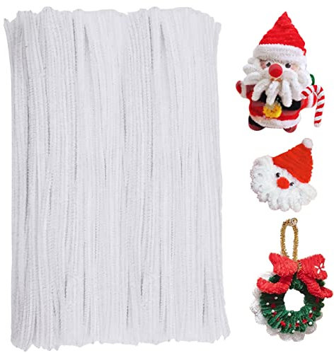 Pfeifenreiniger, 180 Stück Chenille-Pfeifenreiniger, Weihnachtspfeifenreiniger, Chenille-Stäbe für Basteln, Basteln, Dekorationen (Weiß)