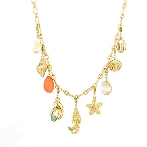 Rambling Rose Starfish mermaid DIY Necklace,Beach by the Sea Gold Shell Pendant Necklaces,Chain Jewelry for Women and Girls