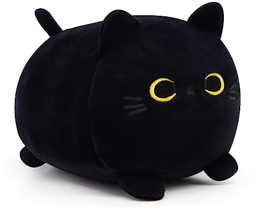 Schwarze Katze Plüsch, Plüschtier, Kissen - Weiche Katzenform Design Lendenwirbelsäule Kissen Gefüllte Puppe für Kinder Geburtstag, Halloween Weihnachten Geschenke