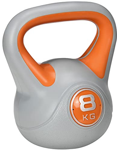 SPORTNOW Pesa Rusa 8 kg, Kettlebell Revestimiento de PU y Relleno de Arena, Mango Ancho, para Entrenamiento Culturismo, en Casa, Gimnasio, Naranja y Gris