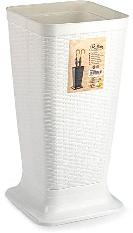 AC - Paragüero de plástico - Modelo Rattan - Soporte para Paraguas Cuadrado para Entrada de oficinas, Negocios, hogar - 51,5 x 26 x 26 cm - Color Blanco