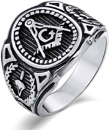 Whoiy Bandring Silber Herren, Herren Ring Retro 17mm Edelstahl Punk Ring Freimaurer G Freimaurer Ringgröße 54 (17.2) Gravierbar