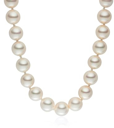 Lulu & Jane Damen Perlenhalskette Messing silber rund Muschelkernperle 12 mm apricot Perlenkette
