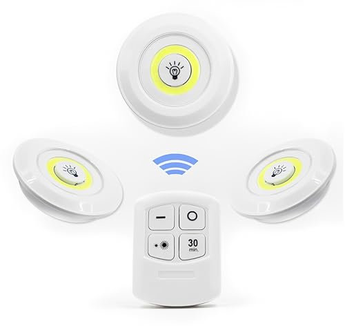 Ezonik Pack 3 Luces con mando distancia.Luz Led ADHESIVA.Luz blanca Inalambrico.Instalacion sin cables,(Pilas no incluidas) Lampara sin Electricidad.Cocina,Habitacion,Baños,Interior,Armarios.