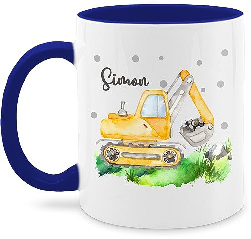 Tasse Tassen 325ml - Bagger I Baggerfahrer Geschenk - 325 ml - Dunkelblau - kinderbecher namensbecher baufahrzeug name kaffeetassen kindergartentasse baggertasse fahrzeug baustelle kaffeetasse