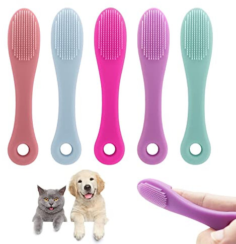 5 spazzolini in silicone per animali domestici, spazzolino colorato per dita, strumento per la pulizia orale per animali domestici, riutilizzabile, adatto per piccoli animali domestici (25 * 105 mm)