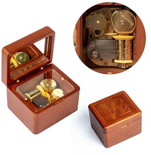 DANVON Spieluhr aus Massivholz, mit Aufziehmechanismus, antike Gravur, mit Spiegel, Weihnachten, Geburtstag, Valentinstag für Liebhaber, Freund, Freundin, Ehemann, Ehefrau (Liebe)