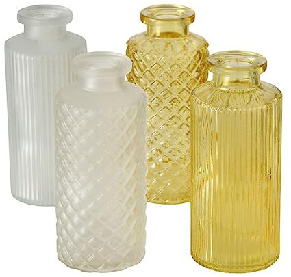 Lot de 4 vases à fleurs en verre en forme de bouteille avec finition en relief pour votre salon Jaune