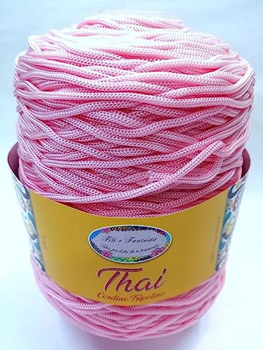 Cordino cordoncino tripolino Thai di qualità, rocca da 500 gr. per borse, centri e varie, ferri uncinetto 3,5/4,5 (ROSA 35)