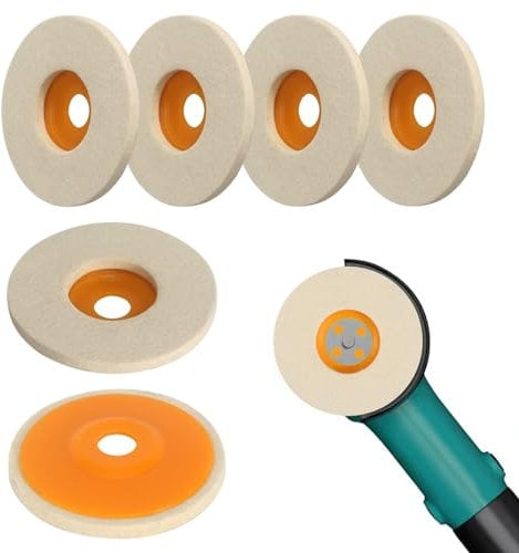 Golgner 6 Stück 125mm Polierscheibe Winkelschleifer, Wolle Polieraufsatz Winkelschleifer, Wolle Buffing Polierscheibe Pad, Wollfilz Polierscheibe, für Polieren von Glas, Keramik, Kunststoff, Schmuck