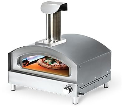 Forneza Forno13 Four à pizza à gaz - Barbecue à gaz portable pour terrasse, balcon, jardin, jardin - Four à pizza avec pierre à pizza 32,8x32,8 cm et pelle à pizza, noir, mat