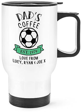 Personalised Football Name & Date Coffee Travel Mug Cup with Handle