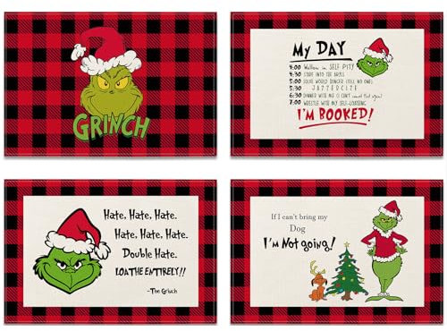 Ohok Weihnachten Tischsets Abwaschbar 4er Set, Polyester Leinen Platzdeckchen 30x45cm, Weihnachten Tischuntersetzer Platzsets für Küche Speisetisch Hotel Weihnachts Tischdeko (Grichs Plaid)