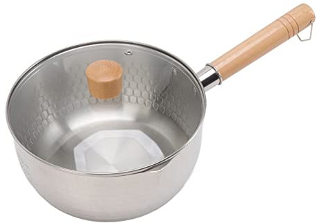 Cacerola Japonesa Antiadherente De 20CM De Diámetro Con Tapa De Vidrio, Mango De Madera, Leche De Acero Inoxidable, Olla Para Sopa De Fideos Para Cocina Casera