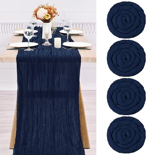 Käsetuch Tischläufer 4 Stück Pack Navy blau Rohe Baumwolle Tischflagge Transluzent Tischflagge Tüll Tischdecke 10 ft Bohemian Stil Land Dekoration Küche Hochzeit Urlaub Party Zubehör Navy blau 300cm