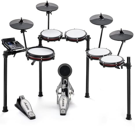 Alesis Nitro Max Batteria Elettronica a 10 pezzi con Pelli Mesh Silenziose, Rullante a Doppia Zona da 10, Bluetooth, 440+ Suoni Autentici, Drumeo, USB Midi, Pedale Grancassa