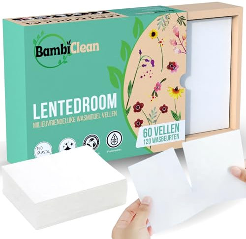 BambiClean Wachsstreifen Frühlingstraum - 120 Waschgänge - 60 Blatt - Umweltfreundliche Waschmitteltücher - Waschmittelstreifen